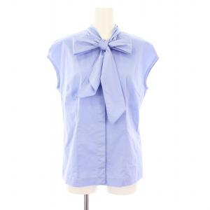 12961-04910 ボウタイブラウス シャツ ノースリーブ ストレッチ 9R 青 ブルー /KU