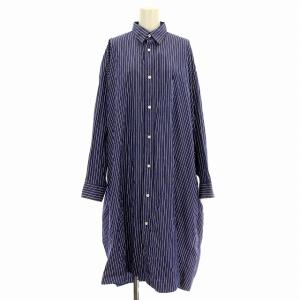 GY-G0040 ワイドシャツワンピース ストライプ ロング 長袖 ワンピース 12 青 ブルー /G