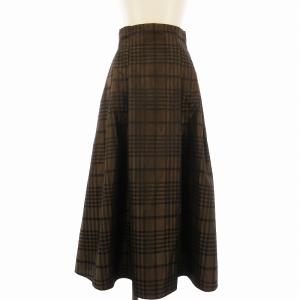 フレアスカート ロング チェック 36 茶 ブラウン 64-27-0232-847 /EE