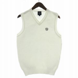 ゴルフウェア ベスト ニット プルオーバー Vネック ストレッチ ロゴ 刺繍 M 白 ホワイト /BB