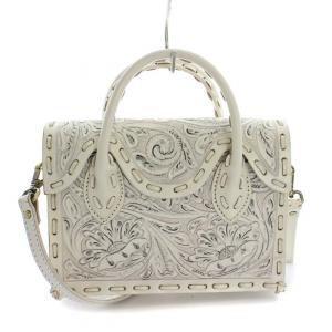 Maestra マエストラ 2WAY ハンドバッグ ショルダーバッグ レザー 総柄 白 ホワイト /BB