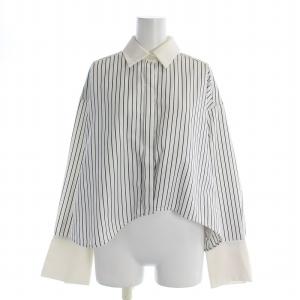 23SS イレヘムショートブラウス シャツ 長袖 レギュラーカラー ストライプ柄 36 白 ホワイト 黒