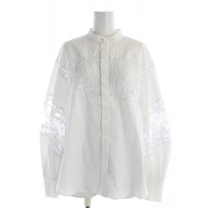 23SS シャツ ブラウス 長袖 バンドカラー レース 切替 2 白 ホワイト /BB