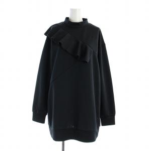 ゴルフウェア ダンボールニットチュニックワンピース ミニ丈 長袖 ハイネック ストレッチ フリル ロゴ