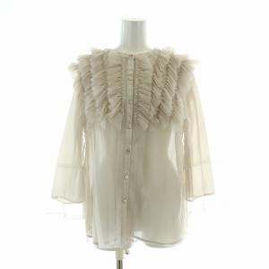 24SS シアーシャツ ブラウス シースルー 長袖 バンドカラー フリル 2 グレー /BB