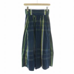 ビッグタータンスカート フレア ギャザー イージー ミモレ ロング ウエストゴム チェック柄 F 紺 ネイビー