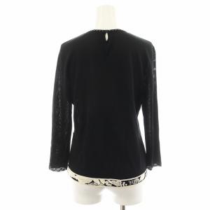 LEONARD FASHION ニット カットソー 長袖 刺繍 ビジュー シルク 絹 M 黒 ブラック 白 ホワイト 0387450