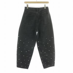 SLOBE IENA 24AW パールドットデニムパンツ ジーンズ ジップフライ フェイクパール 装飾 36 黒 ブラック 24030912002030
