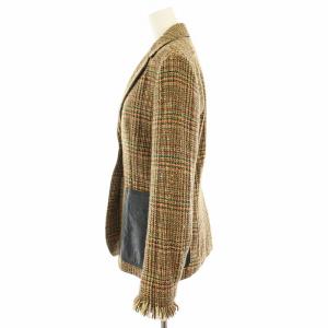 SONIA RYKIEL テーラードジャケット シングル フリンジ ツイード 絹 シルク混 モヘヤ混 ベージュ オレンジ A0884FJ218