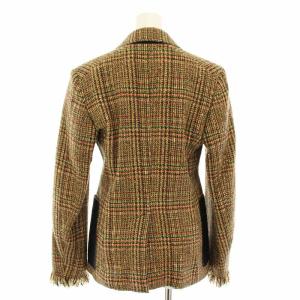 SONIA RYKIEL テーラードジャケット シングル フリンジ ツイード 絹 シルク混 モヘヤ混 ベージュ オレンジ A0884FJ218