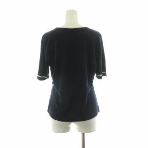 LEONARD fashion ニット カットソー 半袖 花柄 フラワーモチーフ プルオーバー M ネイビー ホワイト