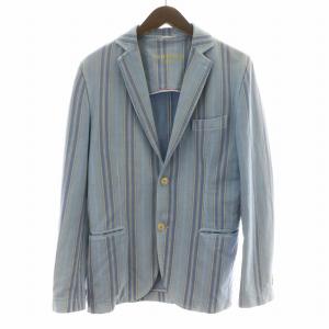 テーラードジャケット ブレザー アウター シングル ストレッチ ストライプ柄 青 ブルー /BB