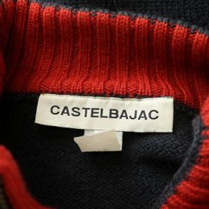 CASTELBAJAC PEANUS スヌーピー ニット セーター 長袖 ハーフジップ ハイネック 刺繍 ウール 54 紺 ネイビー
