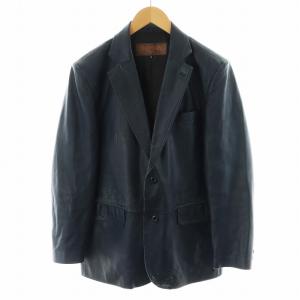 テーラードジャケット シングル ラムレザー 羊革 S 紺 ネイビー 6800 /AN31
