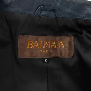 BALMAIN テーラードジャケット シングル ラムレザー 羊革 S 紺 ネイビー 6800 /AN31
