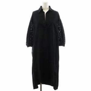 レースパフスリーブワンピース ひざ丈 7分袖 F 黒 ブラック TBKS-082 /AN18