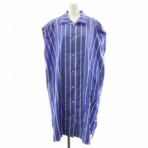 シャツワンピース ひざ丈 ノースリーブ ストライプ柄 コットン F 白 ホワイト 青 ブルー TAIS-056