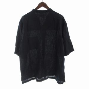 SHIPS any カジュアルシャツ 麻 リネン スタンドカラー スキッパー 五分袖 L 紺 ネイビー 711-51-0013