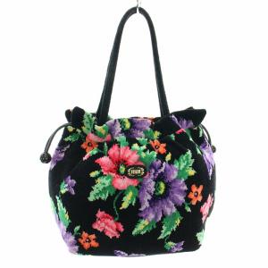 トートバッグ ハンドバッグ 花柄 パイル 黒 ブラック 赤 レッド /YT