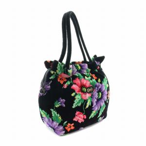 FEILER トートバッグ ハンドバッグ 花柄 パイル 黒 ブラック 赤 レッド /YT