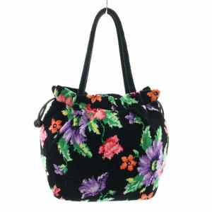 FEILER トートバッグ ハンドバッグ 花柄 パイル 黒 ブラック 赤 レッド /YT