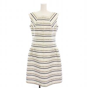 TISSUE ノースリーブ ワンピース ひざ丈 ボーダー 38 白 ネイビー 6626350 /YM