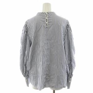 René 23年製 シャツ ブラウス 長袖 ストライプ柄 パールボタン 38 紺 ネイビー 白 ホワイト 5311980