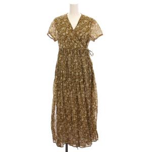 フラワープリントサイドスリット ラップ ワンピース ロング 花柄 半袖 茶 011191837FS /YM