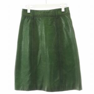 フレアスカート ひざ丈 やぎ革 38 緑 グリーン /AN38