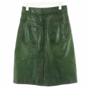 PRADA フレアスカート ひざ丈 やぎ革 38 緑 グリーン /AN38