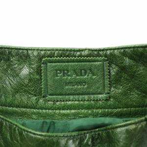 PRADA フレアスカート ひざ丈 やぎ革 38 緑 グリーン /AN38