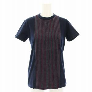 2015年製 Tシャツ カットソー クルーネック 半袖 バックリボン 刺繍 絹 シルク XS 紺 ネイビー