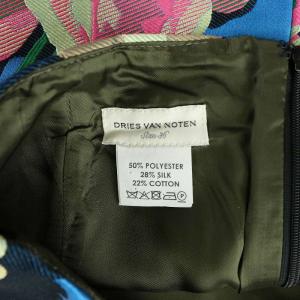 DRIES VAN NOTEN フレアスカート バラ 総柄 シルク混 36 ブルー マルチカラー