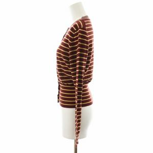 PRADA カーディガン ボーダー柄 長袖 コットン 38 茶 ブラウン 黄 イエロー /AN36