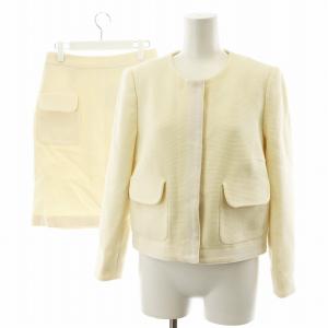 スーツ セットアップ ノーカラージャケット タイトスカート ウール 36 アイボリー 143/V006