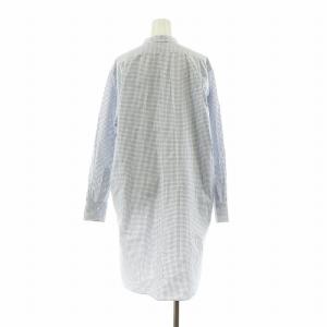 45R ダンプの908グーグーシャツ ワンピース チェック ロング 長袖 バンドカラー 2 ホワイト ブルー 5033083