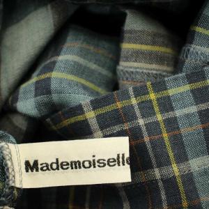 mademoiselle NON NON リネン ワンピース D0313FA 半袖 チェック ロング 38 青 ネイビー /G