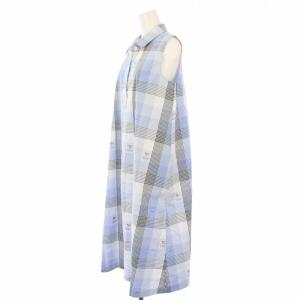 mademoiselle NON NON シャツワンピース ノースリーブ ロング チェック ロゴ 青 D0303FA050A /TK