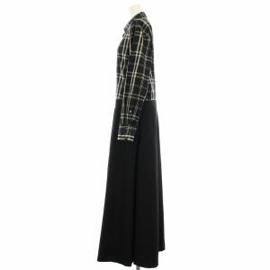 SINME リネンチェックロングシャツワンピースS