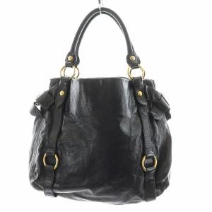 miumiu ハンドバッグ リボン レザー ブラック