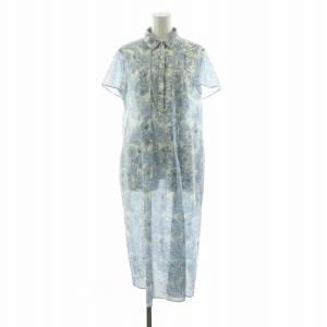 シャツワンピース ロング 花柄 半袖 38 ホワイト ライトブルー G5J14-348-22 /NQ