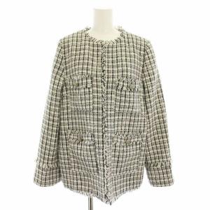 22SS フリンジツイードジャケット アウター フリンジ チェック柄 1 黒 ブラック 白 ホワイト 22149011