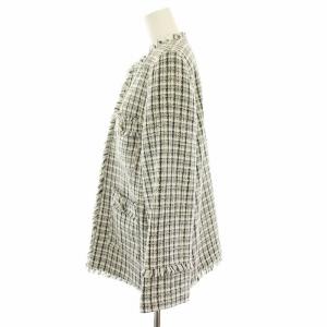 Apuweiser-riche 22SS フリンジツイードジャケット アウター フリンジ チェック柄 1 黒 ブラック 白 ホワイト 22149011