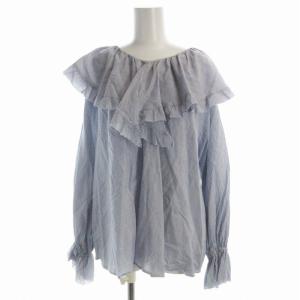 シャツ ブラウス ストライプ ビッグカラー 長袖 F 青 ブルー 白 ホワイト 21-051-912-4060-1-0