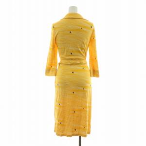 DIANE von FURSTENBERG ラップワンピース ひざ丈 絹 シルク100％ 長袖 総柄 2 イエロー 418-142014 /NQ