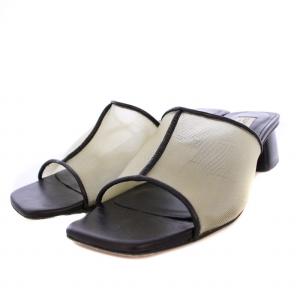 PELLICO SUNNY WISTERIA メッシュカバーサンダル ミュール チャンキーヒール レザー 35 黒 PF21-0424