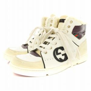 GUCCI インターロッキングG ボア ハイカット スニーカー 162680 レザー スエード GGロゴ 7.5G