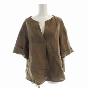 シャツ ブラウス 半袖 リネン混 38 茶 ブラウン 531-8110515 /EE