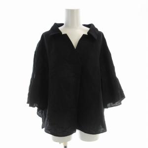 シャツ ブラウス 半袖 リネン混 38 黒 ブラック 1966-699-0715 /EE