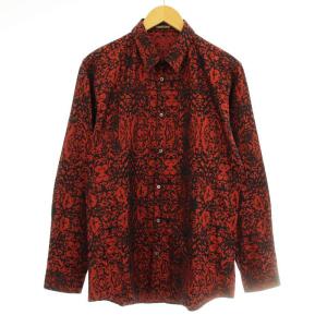 CUD301A カジュアルシャツ 長袖 総柄 40/16 赤 レッド 黒 ブラック /KU